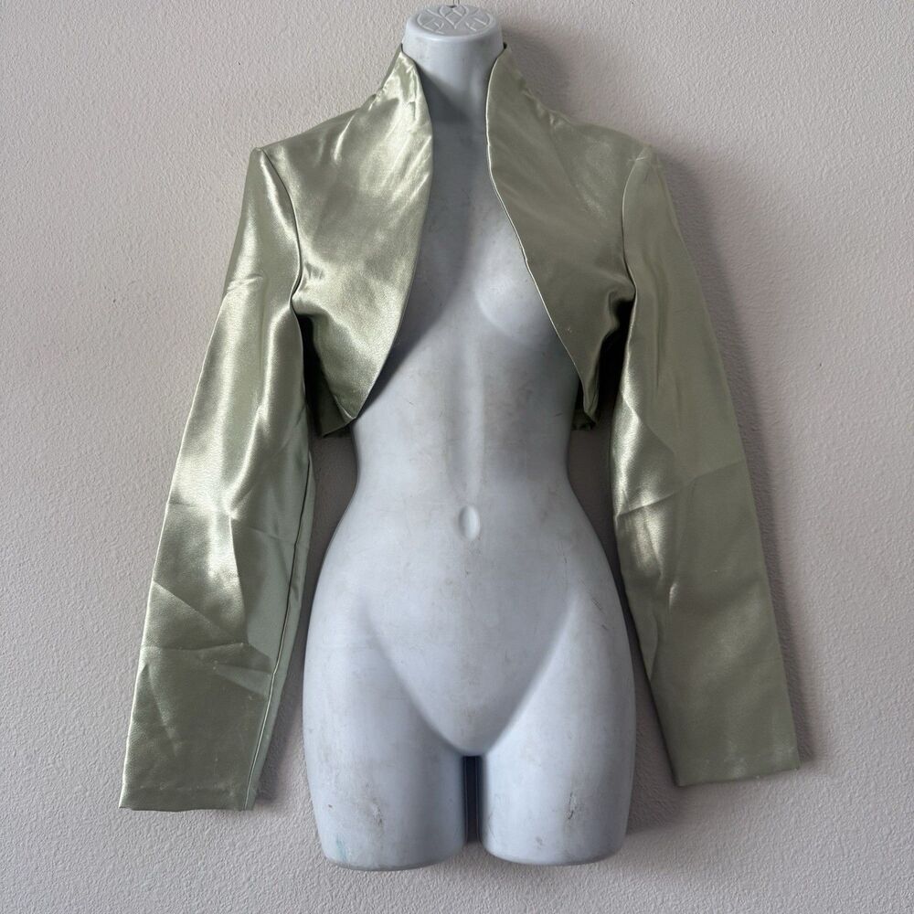 Vintage Scott McClintock Bolero Shrug Jacket Women’s 12 Sage Green Satin Glam